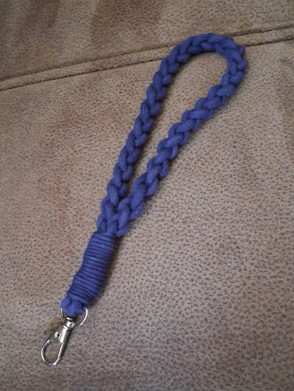 Braided Navy Blue Wrist Lanyard with Metal Clip
